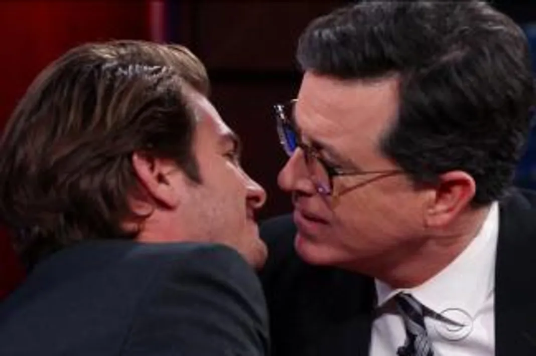 Andrew Garfield Explains That Ryan Reynolds Kiss By Kissing Colbert Stephen Colbert, Andrew Garfield