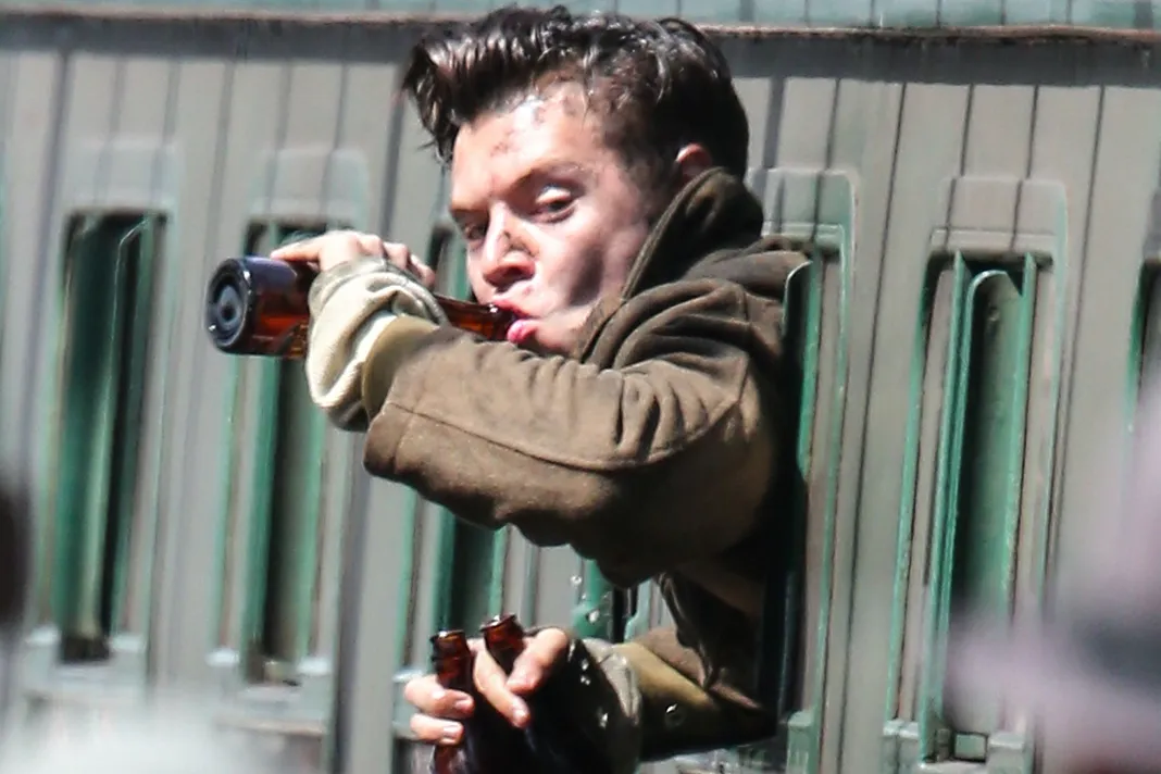 Harry Styles Looks WWII Ready On The Set Of Christopher